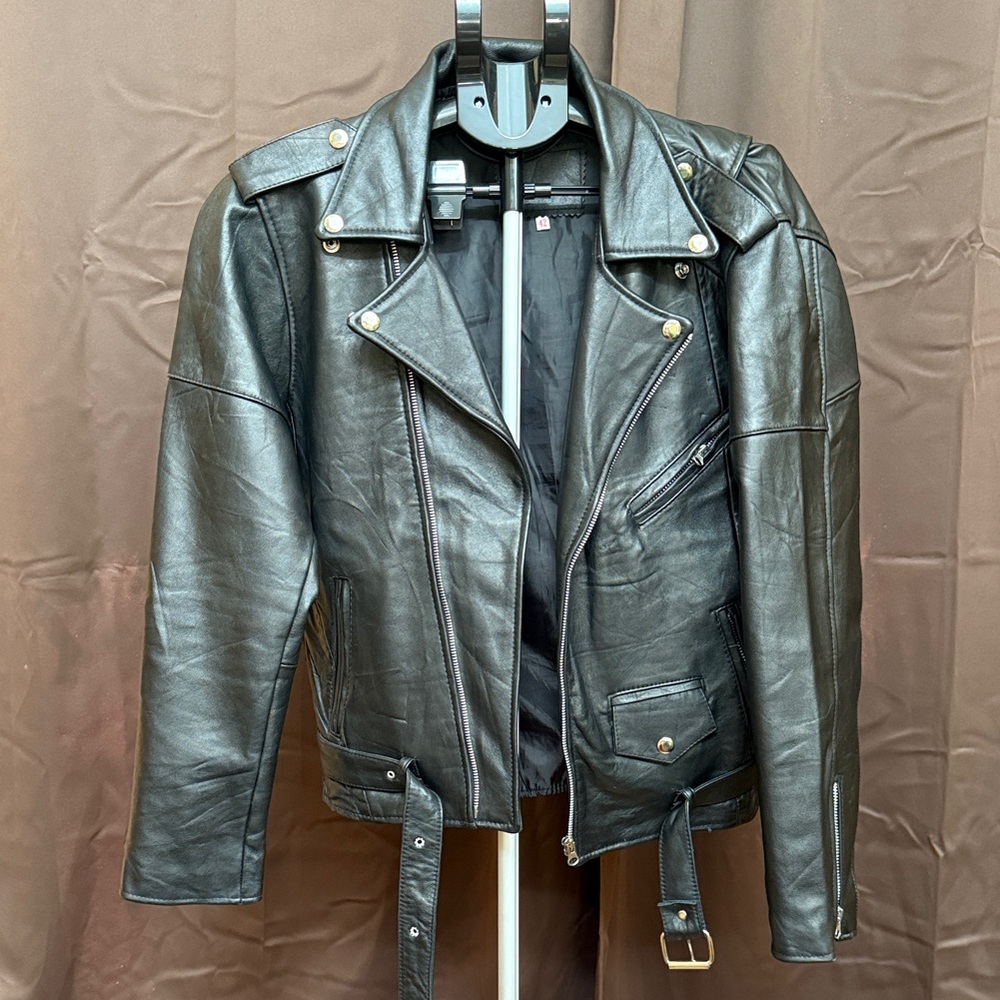 Mens Leather jacket black leather biker jacket moto jacket skinny fitting